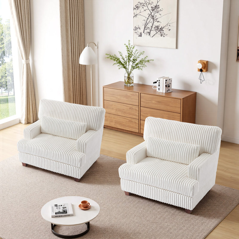Modern Upholstered Arm Accent Chair With Pillow(Set of 2), Beige