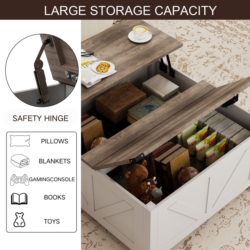 25''H Coffee Table with Storage & Charging Station, Lift Top Coffee Tables Center Tables for Living Room, Gray