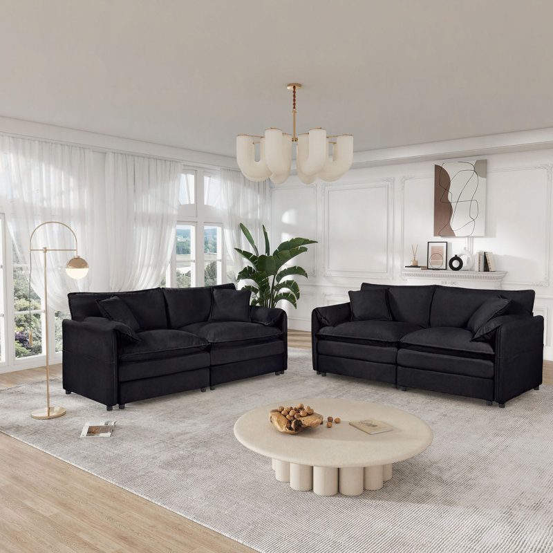 Ensemble de canapés profonds de luxe 2 pièces, 2 pièces de canapé causeuse, ensemble de couchettes confortables en chenille pour bureau de salon avec 4 coussins, combinaison de bricolage