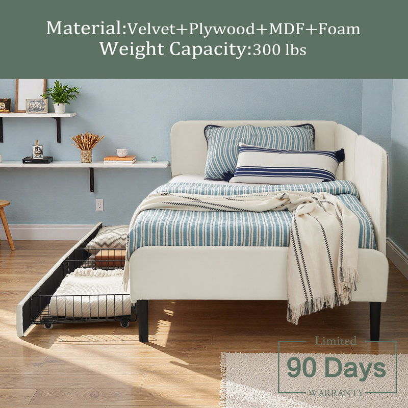 Ebern Designs Upholstered Platform Bed Frame With 2 Storage Drawers ...