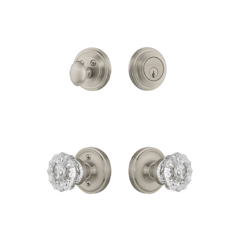 Nostalgic Warehouse Classic Rosette Entry Set with Crystal Knob, Satin Nickel, 2.375