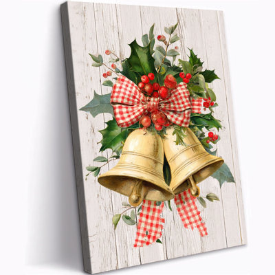 Grandes clochettes et arc Abiella Decor, peinture de houx festive, affiche des impressions sur toile des Fêtes d'hiver, image d'art mural de ferme pour la décoration intérieure, 36 po x 48 po