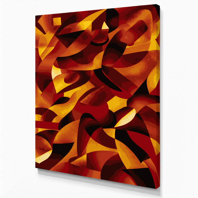 Art abstrait sur toile rouge 51 formes abstraites, H 30 po x l 20 po
