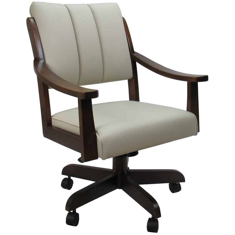 Casa Solid Wood Dining Caster Chair, Ocean Beige Vinyl, Brown Honey