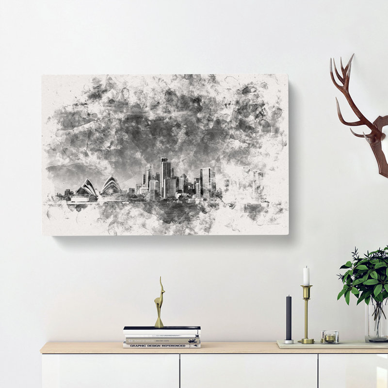 Sydney Australia Skyline Watercolour - Wrapped Canvas, 50cm H x 76cm W x 3cm D