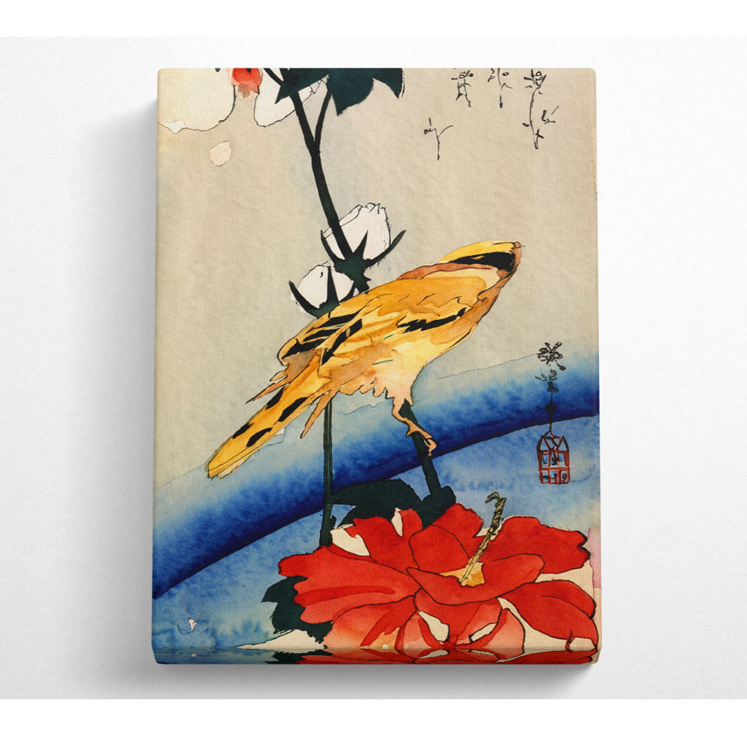 Hiroshige Goldener Pirol auf einem Hibiskuszweig - Kunstdrucke auf Leinwand