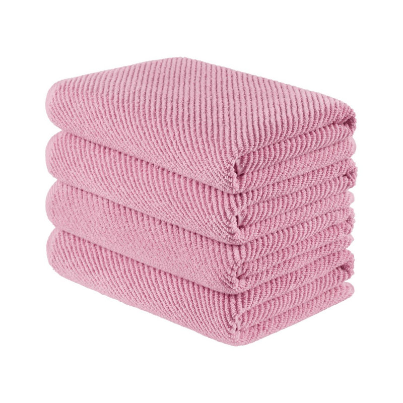 Ensemble de serviettes de bain 4 pièces diagonales à séchage rapide 100% coton, Rose