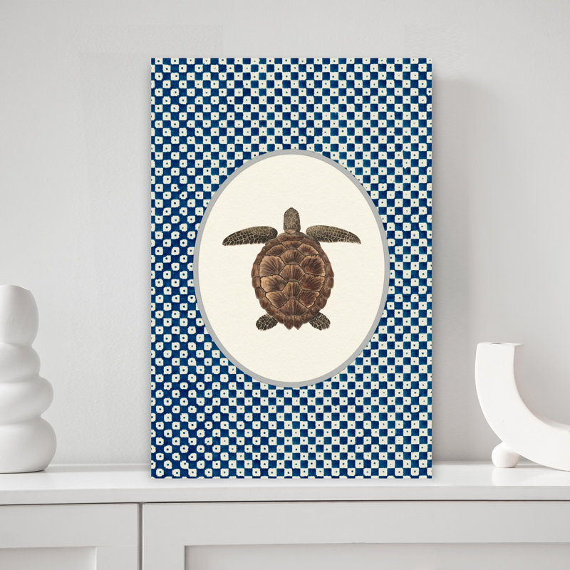 Shibori Sea Turtle Peaceful Serene Traditional Turtle Coastal Nature Wall Art Print 1 Piece Wrapped Canvas Wall Art