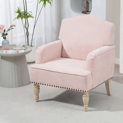 Modern Accent Club Chair With Retro Wooden Legs And Nailhead Trim, Comfortable Upholstered Armchair For Bedroom, Living Room Or Office