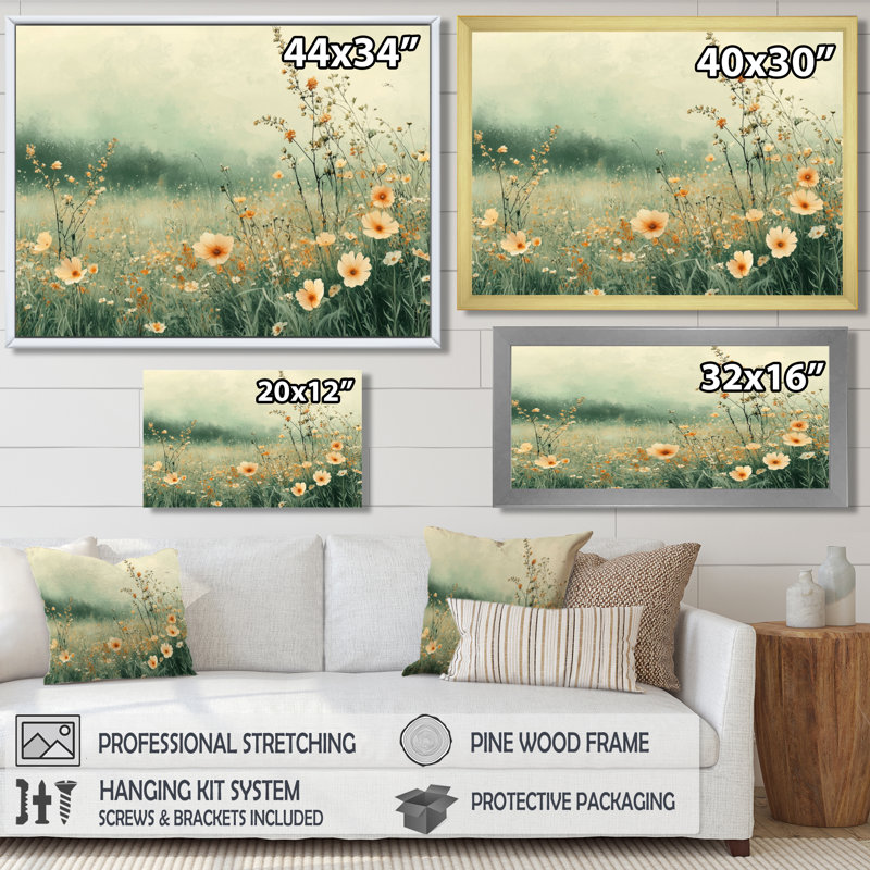 Jabbaar Orange Country Wildflowers Dream - Art mural fleurs sauvages, H 24 po x l 32 po, Blanc