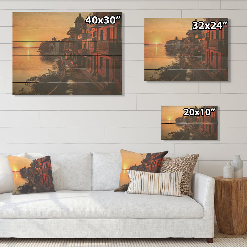 Havana, coucher de soleil, paysage, art mural sur bois de pin de Cuba, H 24 po x l 32 po