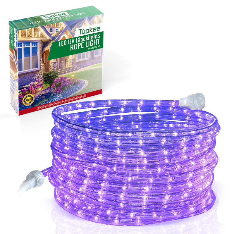 Tupkee 24FT LED Black Light Rope Light – UV Blacklights for Glow Party, Halloween, Birthday & Stage Décor – 144 Ultraviolet LED Tube Lights, Indoor/Outdoor, 10MM Diameter
