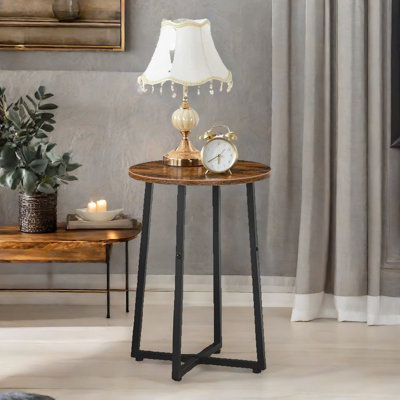 Narrow Round Top Side Table End Table Industrial Rustic Brown Living Room Furniture