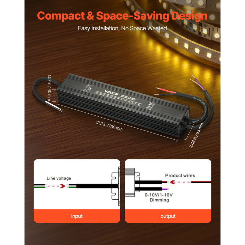 Pilote à DEL à intensité variable 300 W, 24 V, transformateur d'alimentation CA à CC Triac / ELV / MLV pour bande de lumière DEL, gradation sans scintillement, tension constante, compatible avec les gradateurs Lutron Leviton