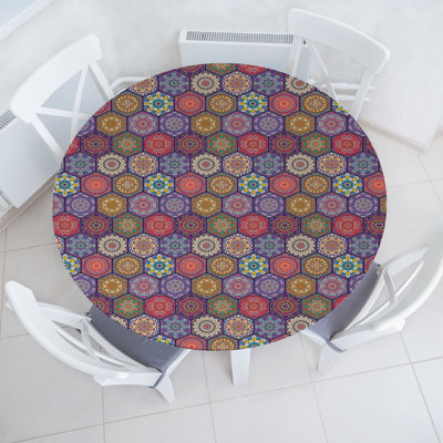 East Urban Home Mandala Fitted Round Tablecloth Multicolor Multicolor