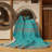 Washable Aqua Light Gray Striped Area Rug-1629555503