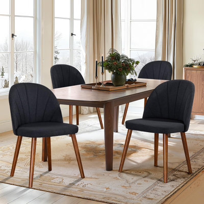 Linen Upholstered Side Chair with Solid Wood Legs (Set of 4)