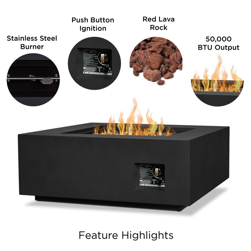 AEGEAN Propane / Natural Gas Outdoor Fire Pit Table, 15.25" H x 36" W x 36" D, Black