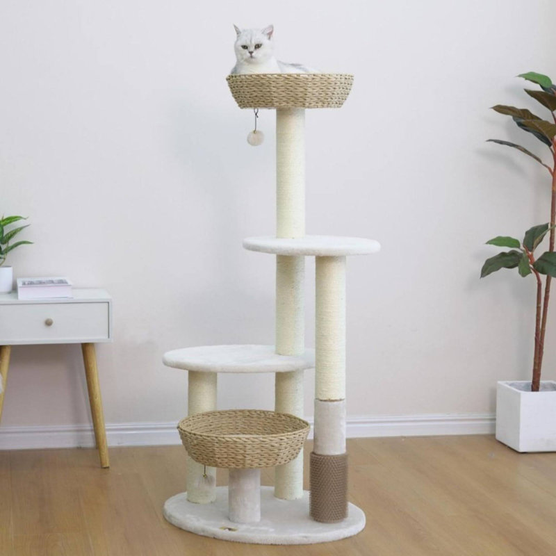 Arbre à chat tissé à la main avec paniers et toiletteuse en caoutchouc 49 po PetPals
