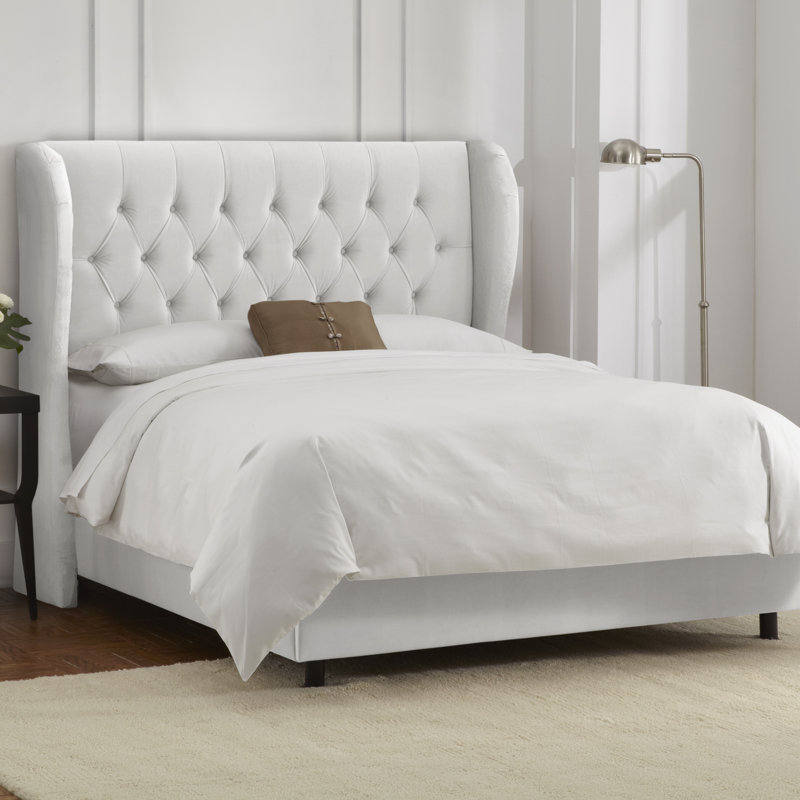 Knaresborough Upholstered Wingback Bed, Queen, Classic White Velvet