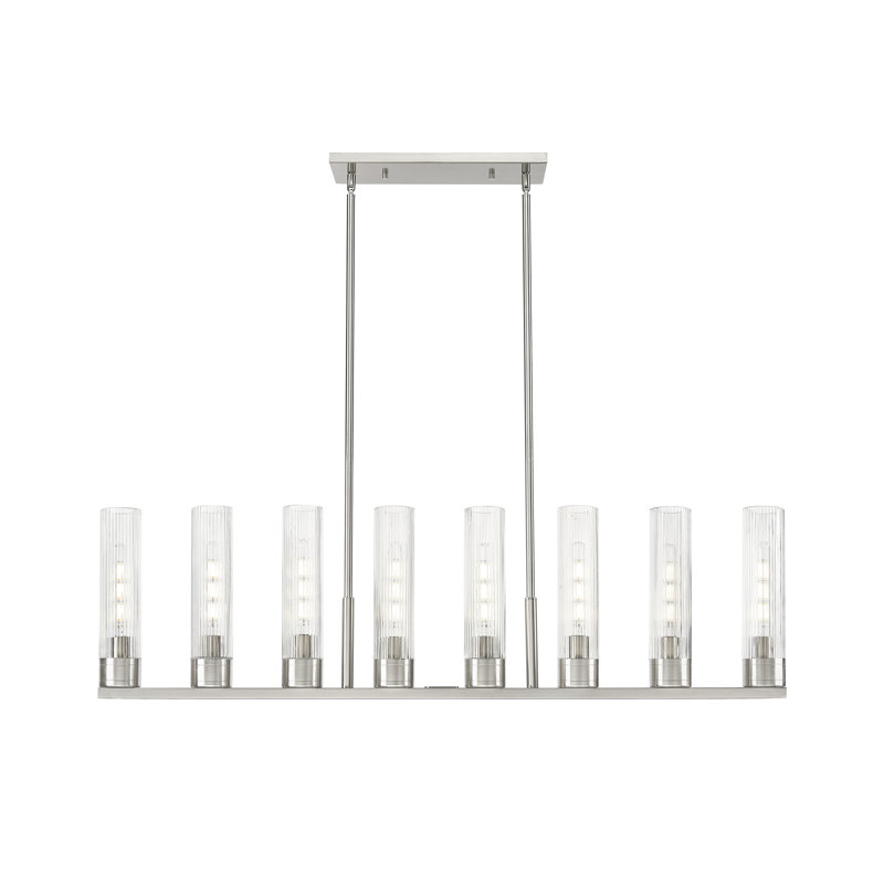 Luminaire suspendu 6 lumières avec abat-jour Scherer, Rayé transparent, Nickel satiné