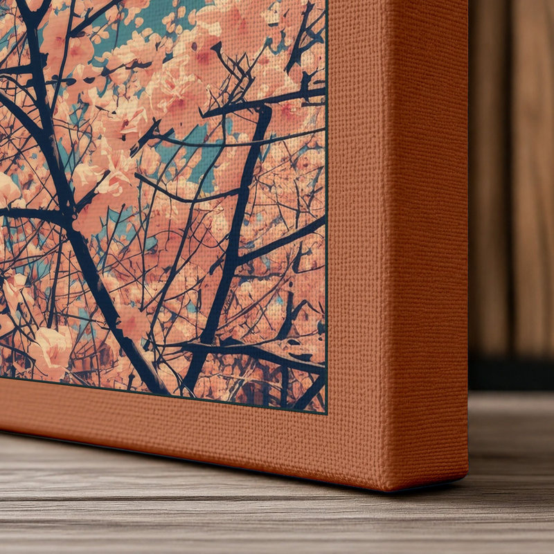 Moonlit Cherry Blossom Botanical - Wrapped Canvas, 36x24 - 91.4 x 61.0 cm, Terracotta Border