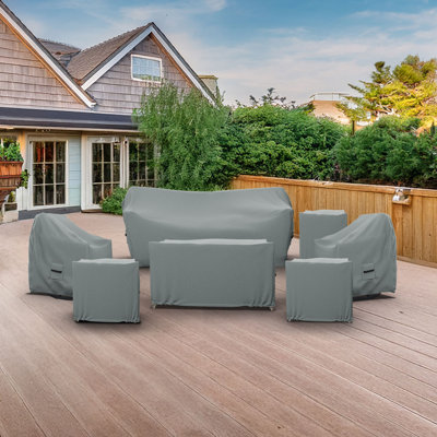 5 Person Patio Conversation Set Cover, Weather Resistant Cover For Natural Color Textured Wicker Furniture Set