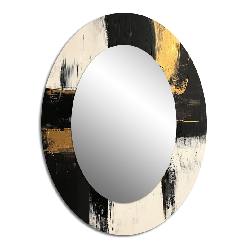 Abstract Black And Gold Maelstrom Of Elegance - Modern Oval Wall Mirror, 40" x 30"