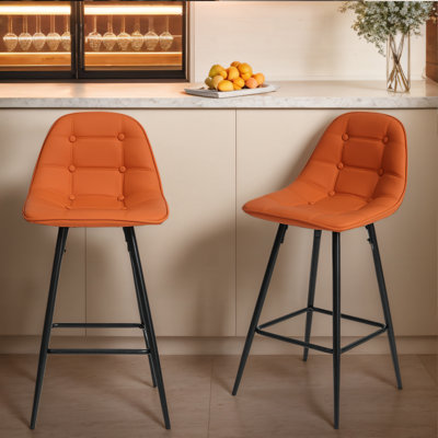 Counter Stools,Set Of 2 Bar Stools With Back And Footrest, Modern Metal Counter Height Barstools For Kitchen Home Bar,25.5"" Armless Barstool Chairs -  George Oliver, 3BCD6D6B6738487F9F1B81FE9B803C54