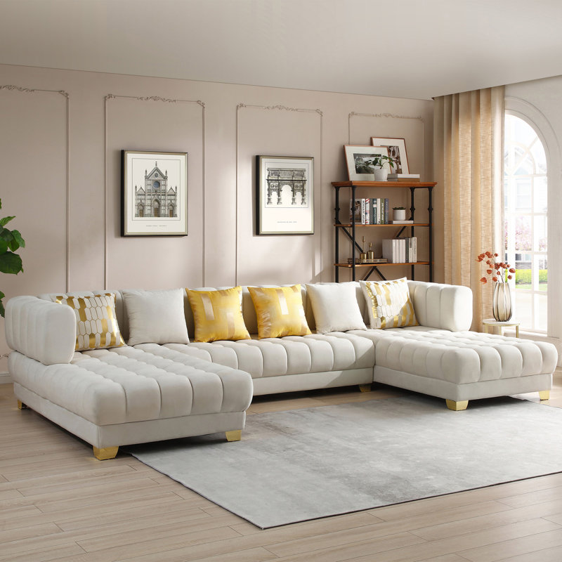 Canapé modulaire en velours Premium, Velours crème