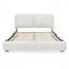 Lit plateforme en tissu bouclé de style crème, structure rembourrée en forme de nuage doux avec pieds en bois massif, aucun sommier nécessaire
