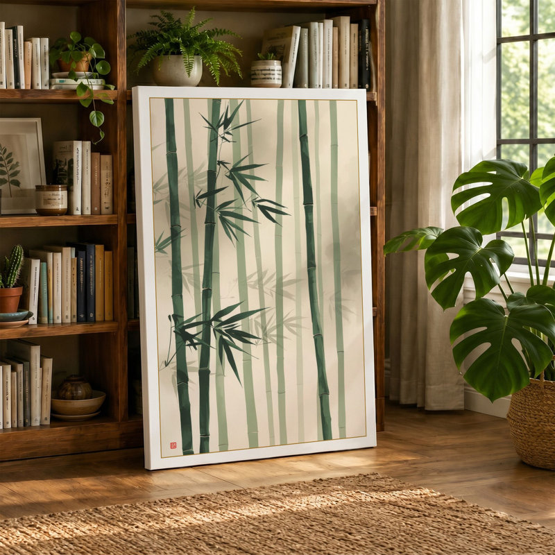 Bamboo in Mist Japandi - Wrapped Canvas, 24x16 - 61.0 x 40.6 cm, Black Border
