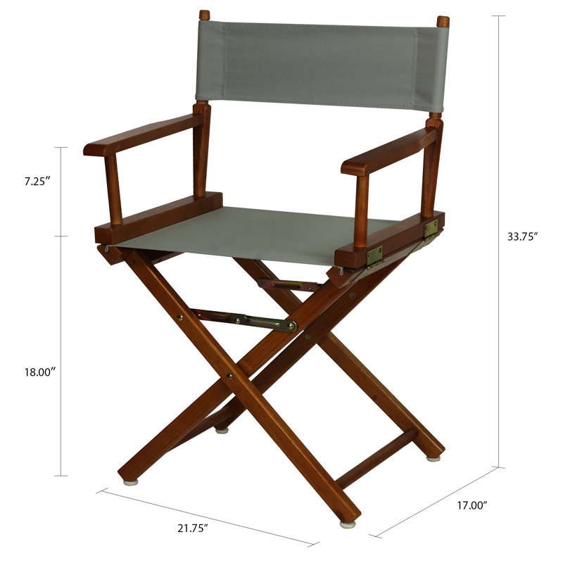 Chaise de réalisateur pliante 18 po, gris, Chêne miel