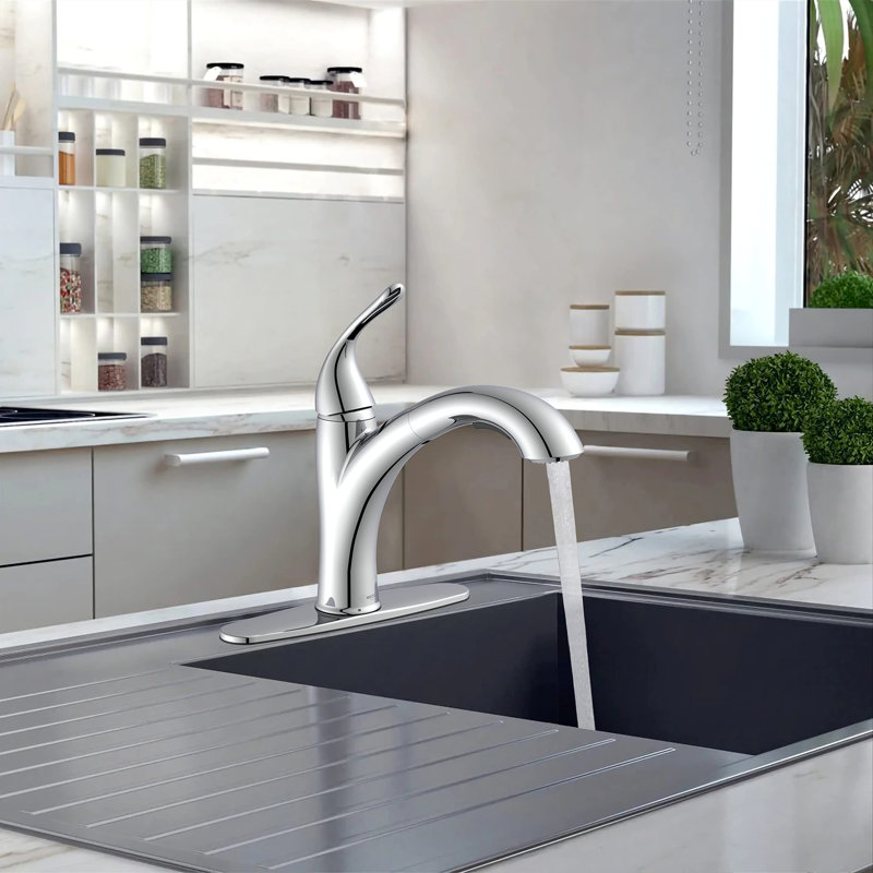 Robinet de cuisine rétractable Vetta avec douchette à double fonction, pivotant à 120 °, design moderne chromé, cartouche en céramique et installation facile pour lavabo, véhicule récréatif, bar