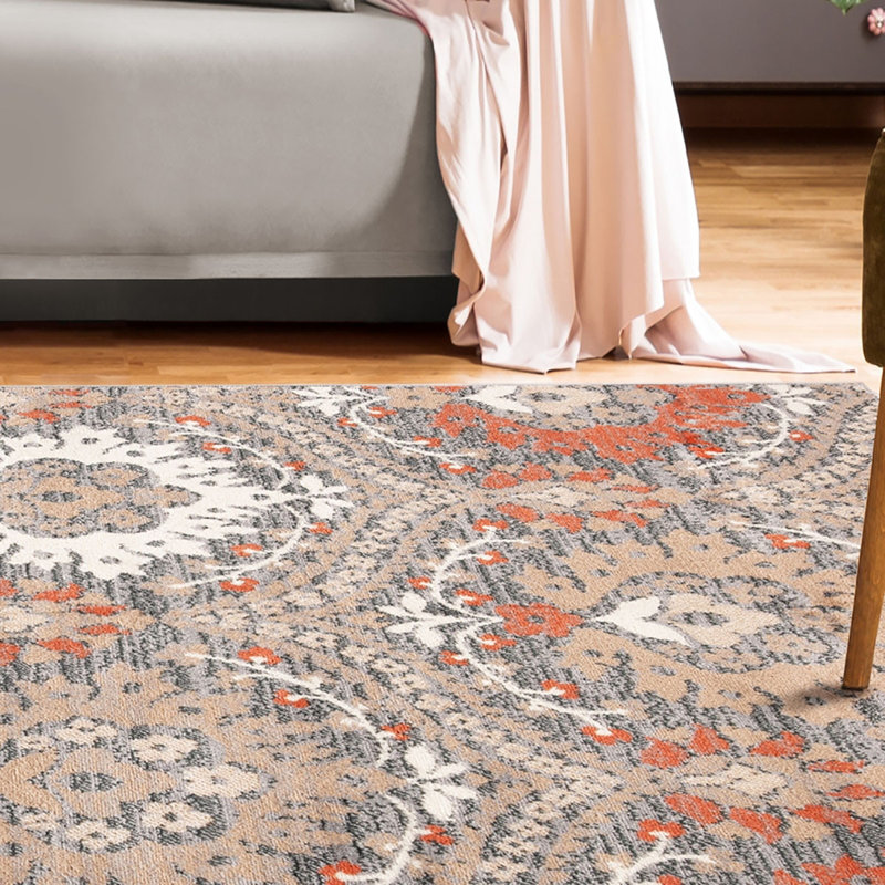 Tapis floral rouille 8 pi x 10 pi résistant aux taches