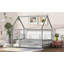 Lit double en bois pleine grandeur avec structure de toit, garde-corps de sécurité-714883566