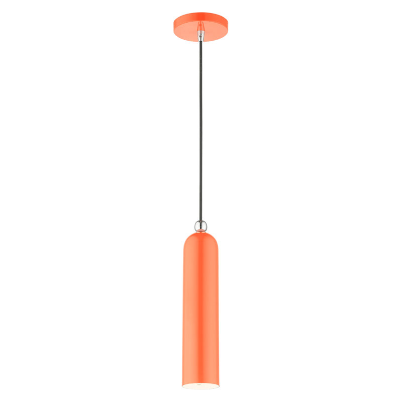 Luminaire suspendu cylindrique en métal 1 lumière à intensité variable Hanne, Orange brillant