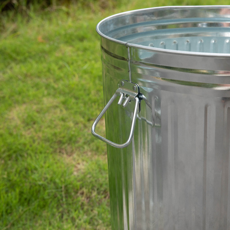 Gardenised Round Galvanized Steel, Trash Can With Secure Lid - Durable Metal Bucket For Backyard, Lawn, Garden And Yard Use - Weather-resistant Garbage Can For Indoor And Outdoor, 17.75-inch
