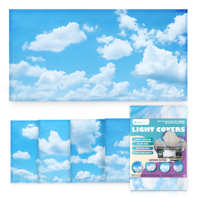 Fluorescent Light Covers For Ceiling Lights - Magnetic Classroom Light Filters - Cloud