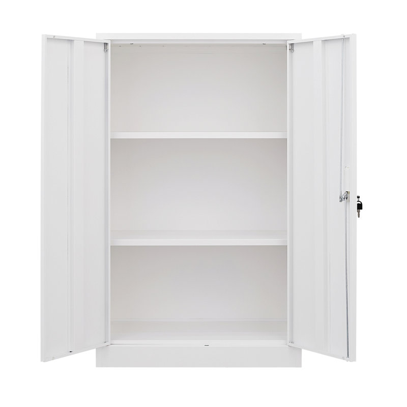 Armoire de rangement en métal à 2 portes avec portes verrouillables et tablette réglable Bergwall Steel, Blanc