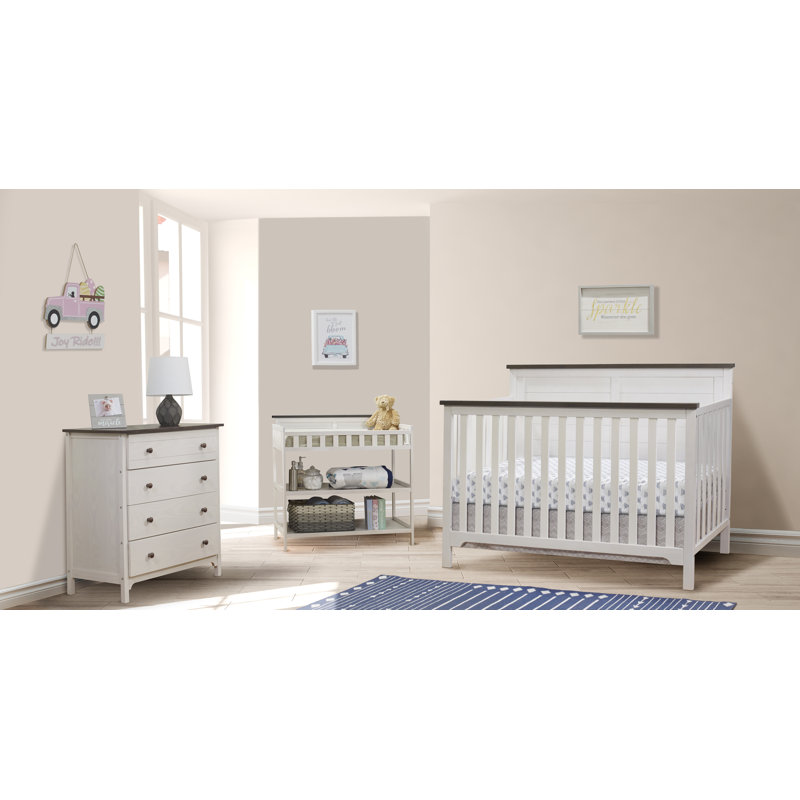 Farmhouse White and Chocolate 4-in-1 Convertible Crib Set