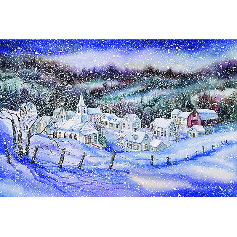 «Winter Village» par Kathleen Parr McKenna - reproduction, H 8 po x l 12 po, Non, Toile tendue