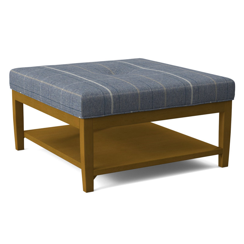 Hammond Square Ottoman, Antique Black Finish, Lapis Plaid; 0126-63