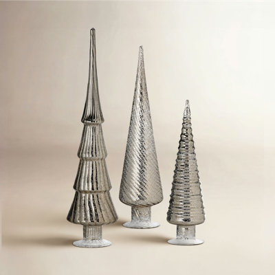 Glyndia 3-Piece Mercury Glass Tabletop Tree Set