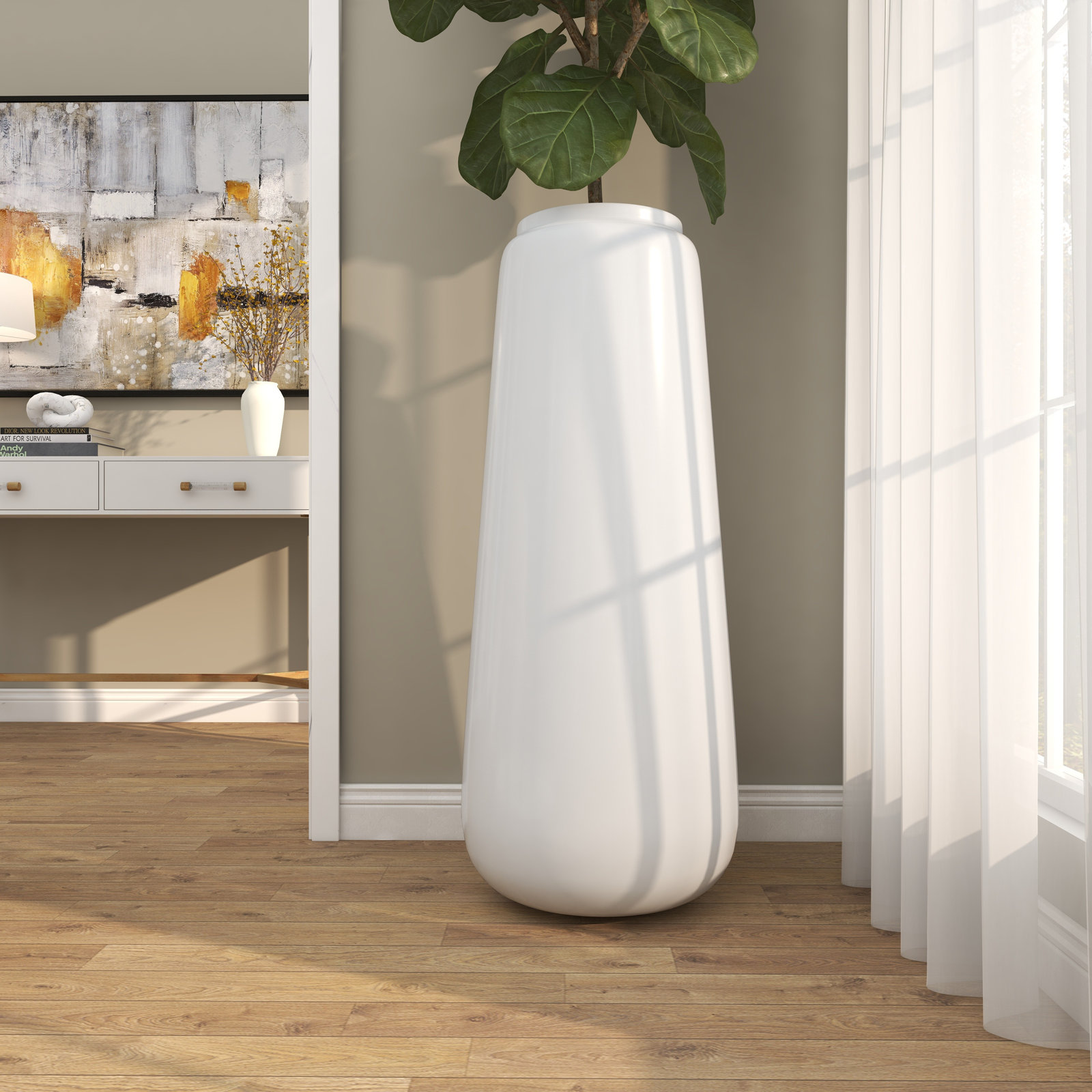 Mabe Iron Floor Vase, White, 40" H X 15" W X 15" D