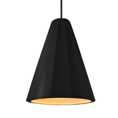 Radiance - Luminaire suspendu cannelé 1 lumière - Noir carbone mat avec intérieur champagne doré - Noir mat - l 9 po x H 13 po - DEL dédiée - Tige rigide