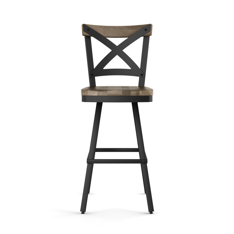 Tabouret de bar et de comptoir pivotant en bois massif Kirsten, Bois beige / cadre noir