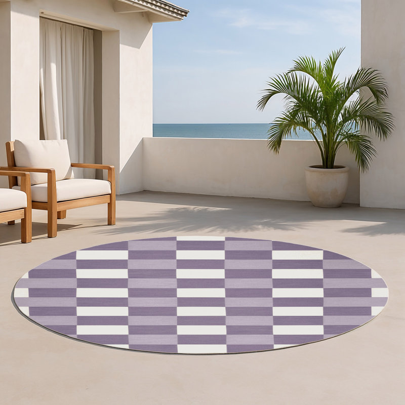 Checkered Pink Indoor and Outdoor Area Rug, Round 5'