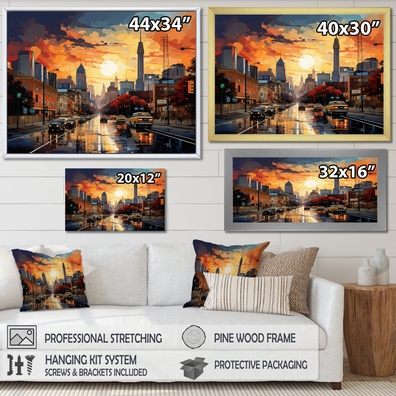 Atlanta Popart Landscape VI, reproduction d'art sur toile, Cadre photo argenté, H 24 po x l 32 po x P 1 po