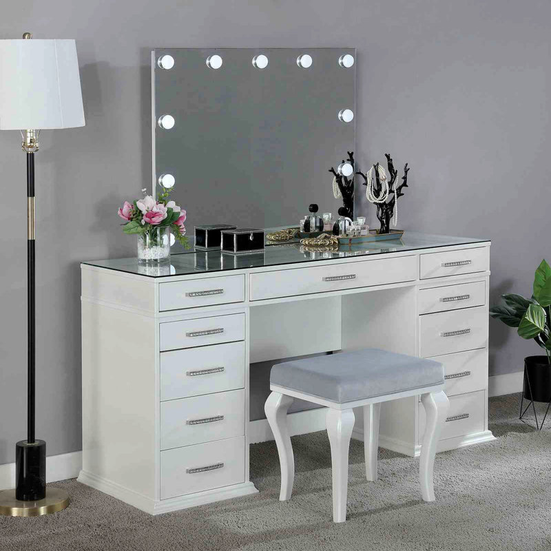Ensemble de meuble-lavabo 1 pièce avec tabourets rembourrés Glam Style
